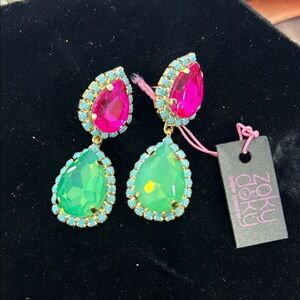 Bright Pink and Mint Green Pear Cut Drop Earrings-NWT